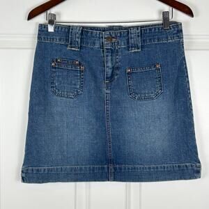 Old Navy Jean Mini Skirt Pockets Vintage Y2K 2000s Dark Wash Fall Mid Rise 4